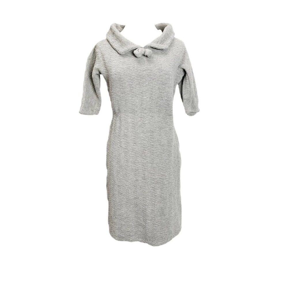 50's Goldworm Textured Gray Wool  Scooped Roll Collar Dress